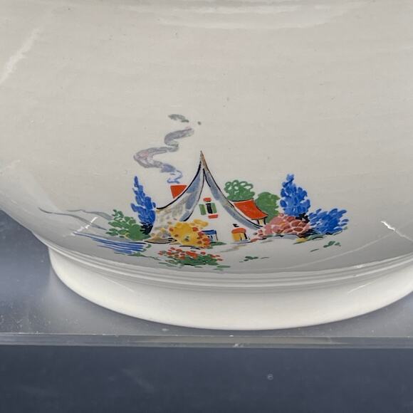 RARE Vintage Kitchen Kraft by HLC Doll\'s House Pattern Mixing Bowl with Gold Rim